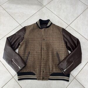 Rag & Bone Harris Tweed Varsity Jacket Mens L Houndstooth Designer Snap Button